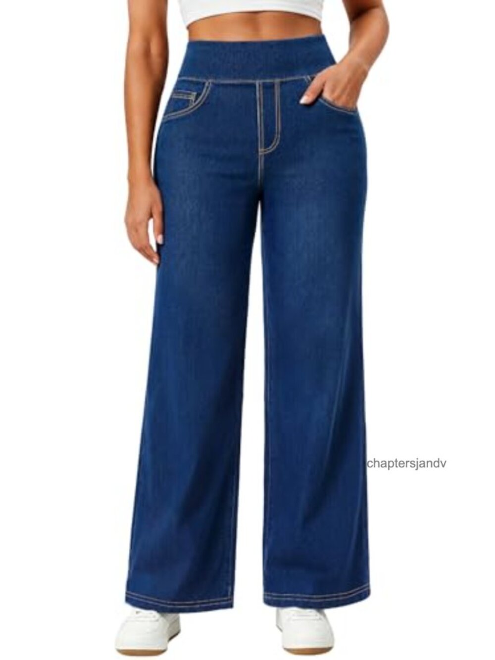 Stretchy Wide Leg Pull On High Waist Sweatpant Jeans for Women